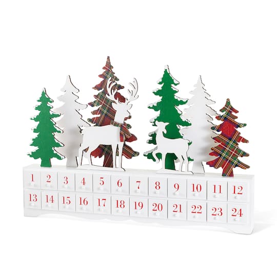 Glitzhome® 19.5" Wooden Christmas Tree & Reindeer Advent Calendar Decor